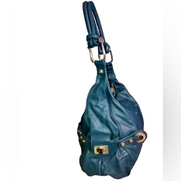 B Makowsky, turquoise leather satchel shoulder bag - Picture 4 of 8